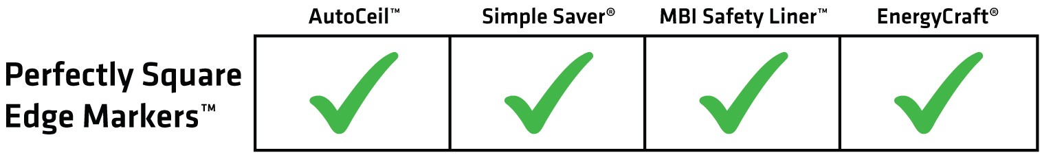 Chart showing that Perfectly Square Edge Markers™ are exclusively available with Thermal Design and are compatible with all Thermal Design Liner Systems